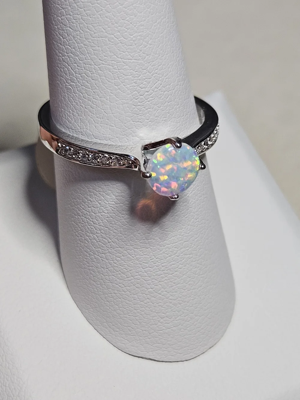 Opal Solitaire Ring with Accent Stones - White Opal-925 Silver